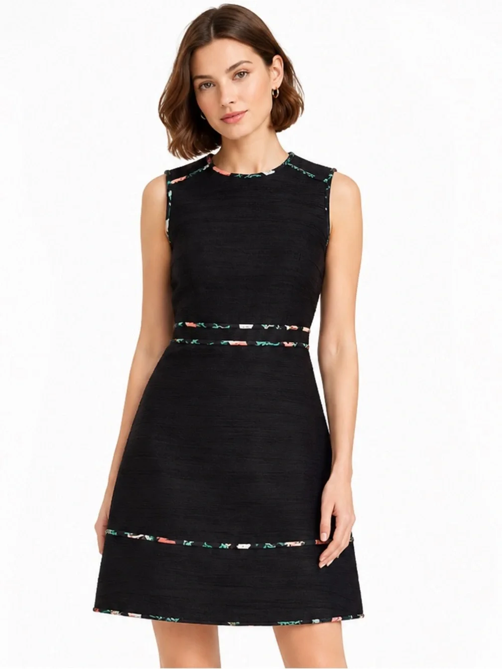 kate spade Black Mini Dress with Floral Trim